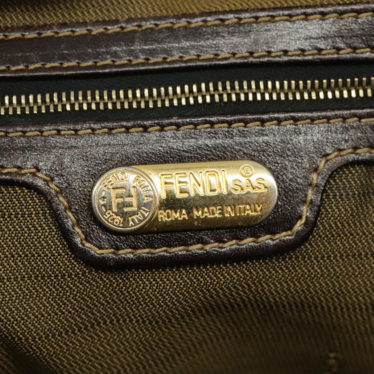 FENDI Zucca Canvas Hand Bag Brown Black Gold bs19936