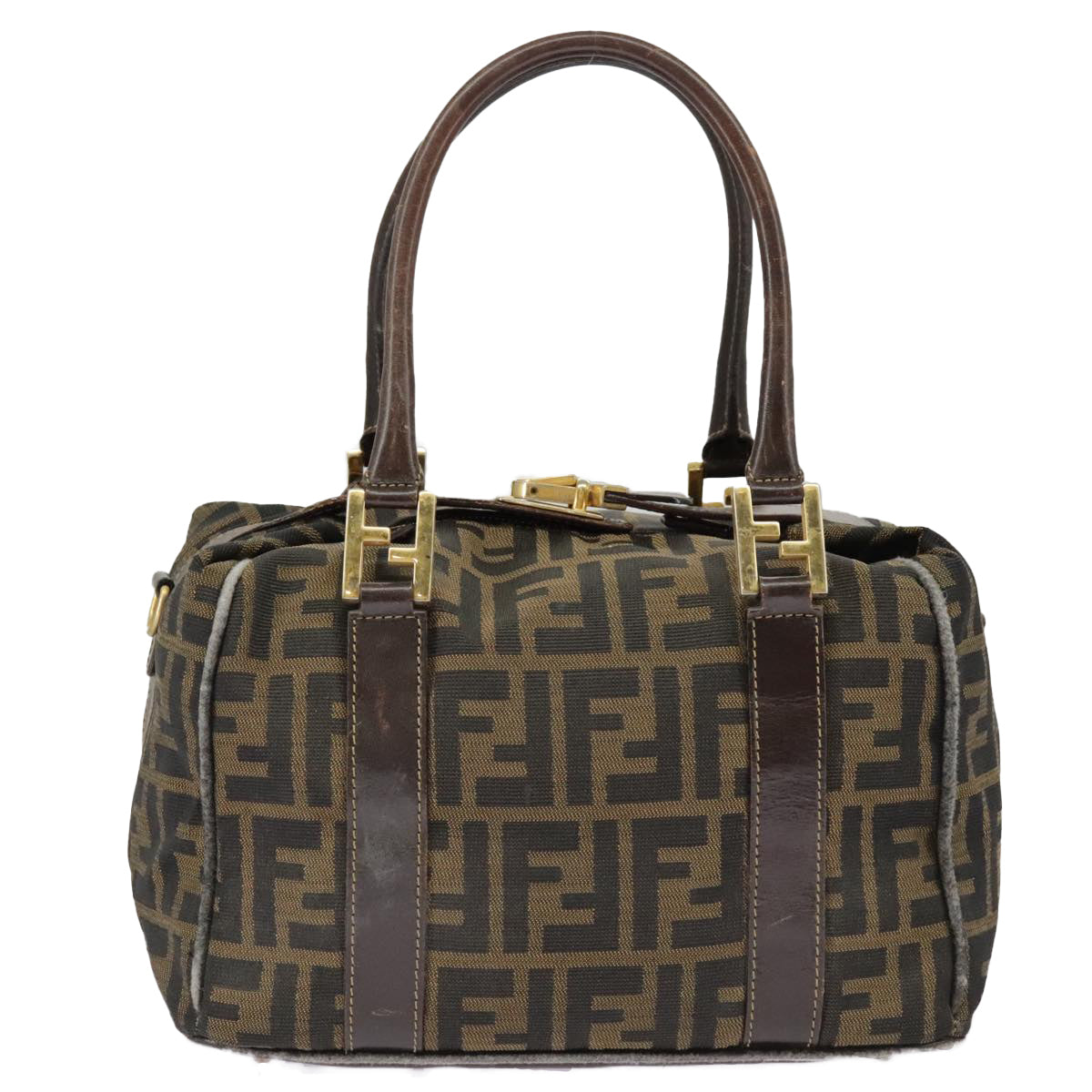 FENDI Zucca Canvas Hand Bag Brown Black Gold bs19936