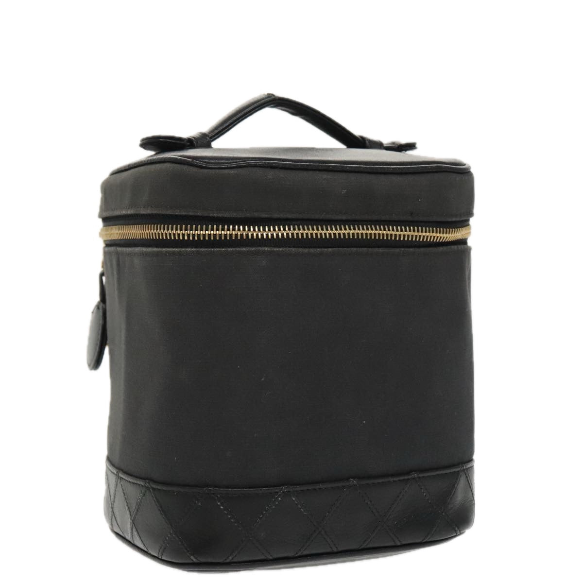 CHANEL Bicolore Vanity Cosmetic Pouch Canvas Leather Black Gold CC bs20025