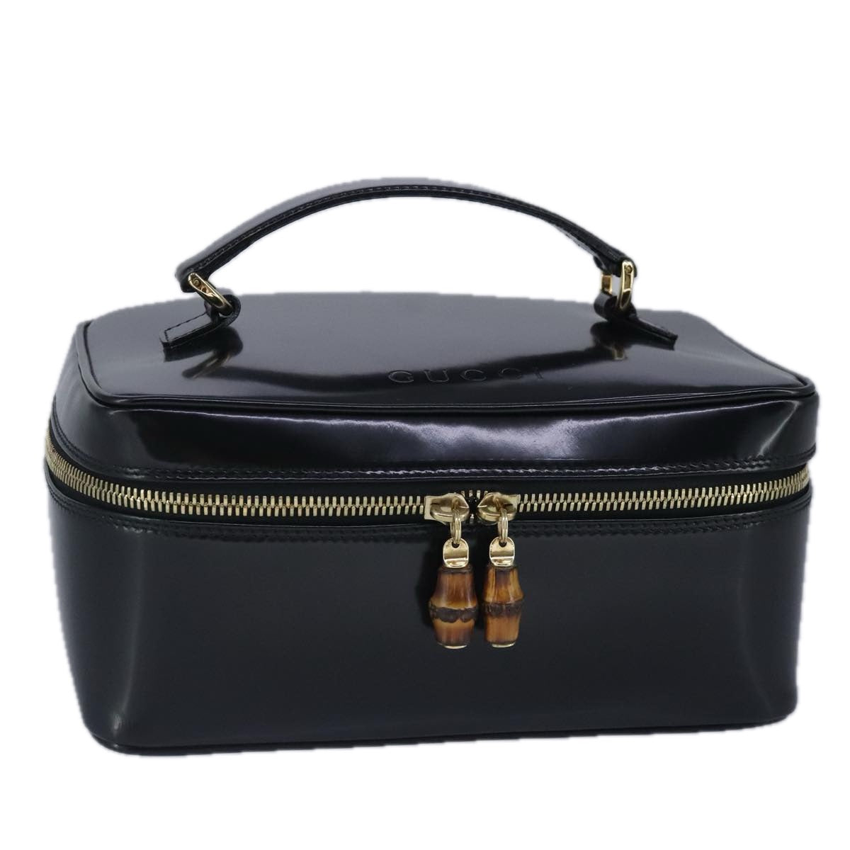 GUCCI Vanity Bamboo Pouch Enamel Black Gold 032 1956 0150 bs20067