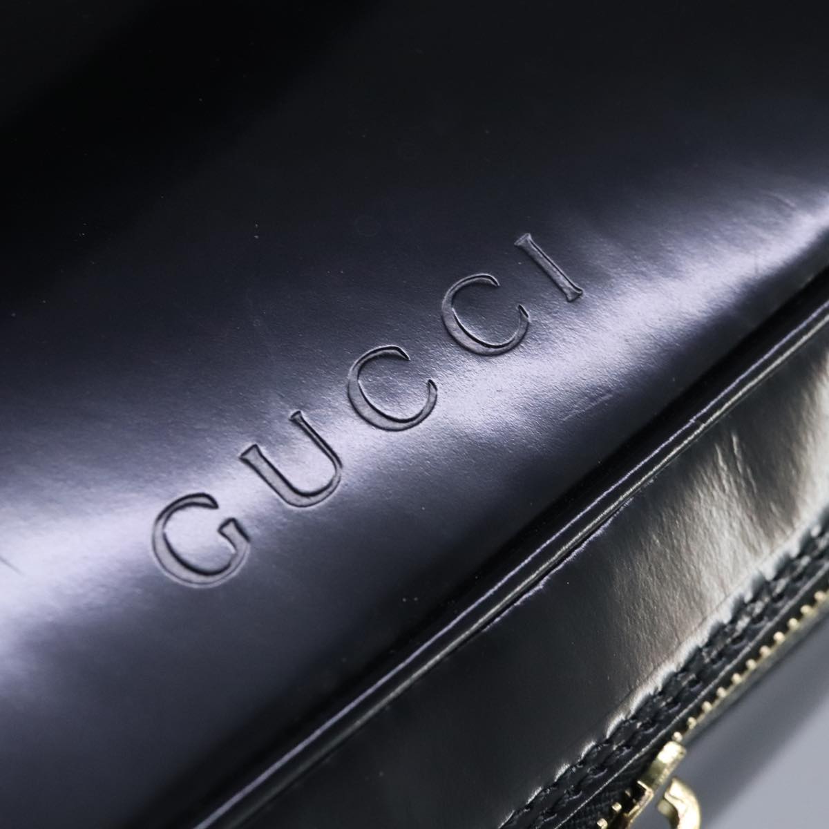 GUCCI Vanity Bamboo Pouch Enamel Black Gold 032 1956 0150 bs20067
