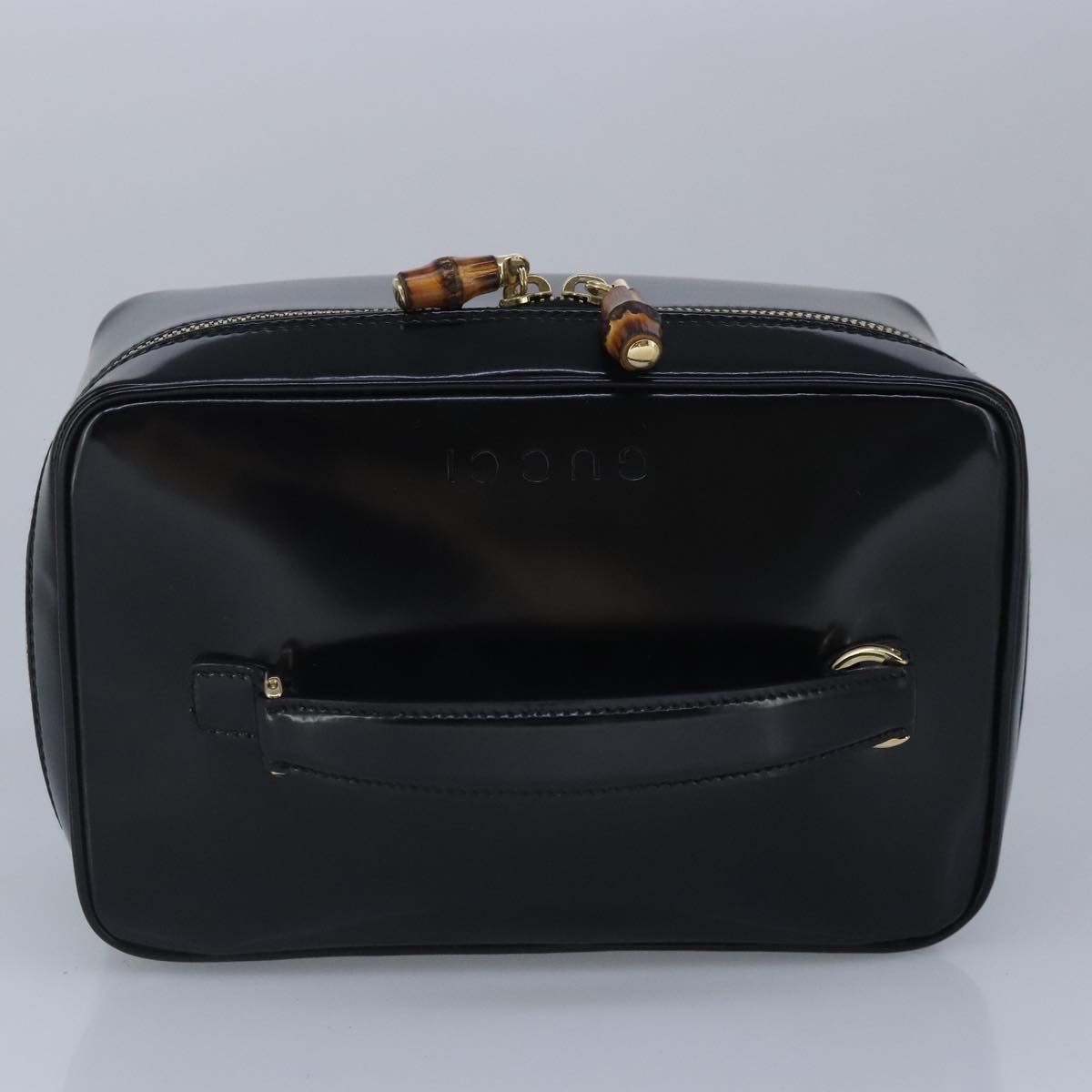 GUCCI Vanity Bamboo Pouch Enamel Black Gold 032 1956 0150 bs20067