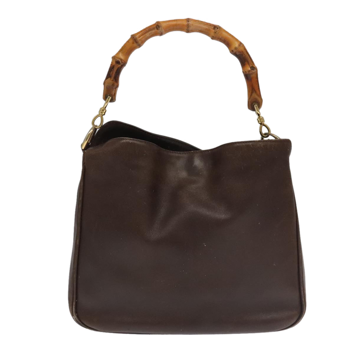 GUCCI Bamboo Hand Bag Leather 2way Brown Gold 001 3444 1638 bs20098