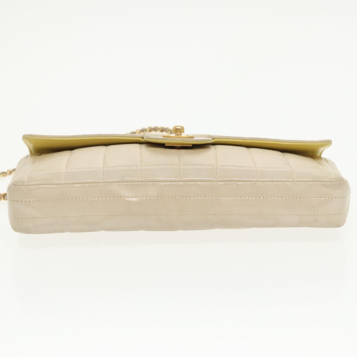 CHANEL Choco Bar Chain Shoulder Bag Lamb Skin Gold Tone Gold CC bs20107