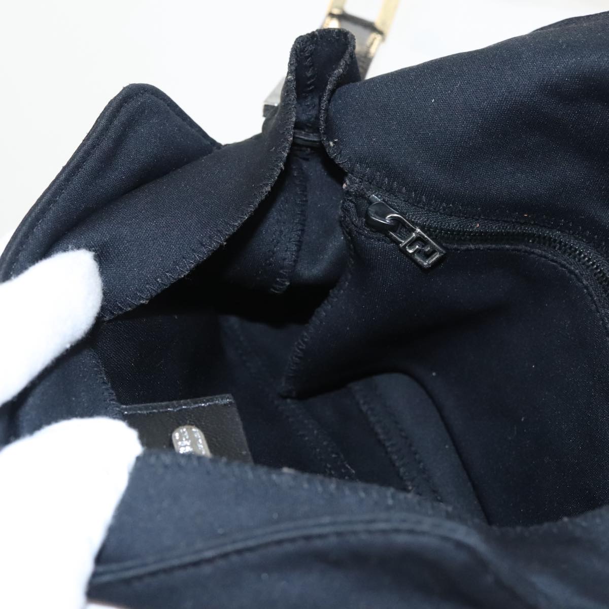 FENDI Shoulder Bag Nylon Black Gold Silver bs20145
