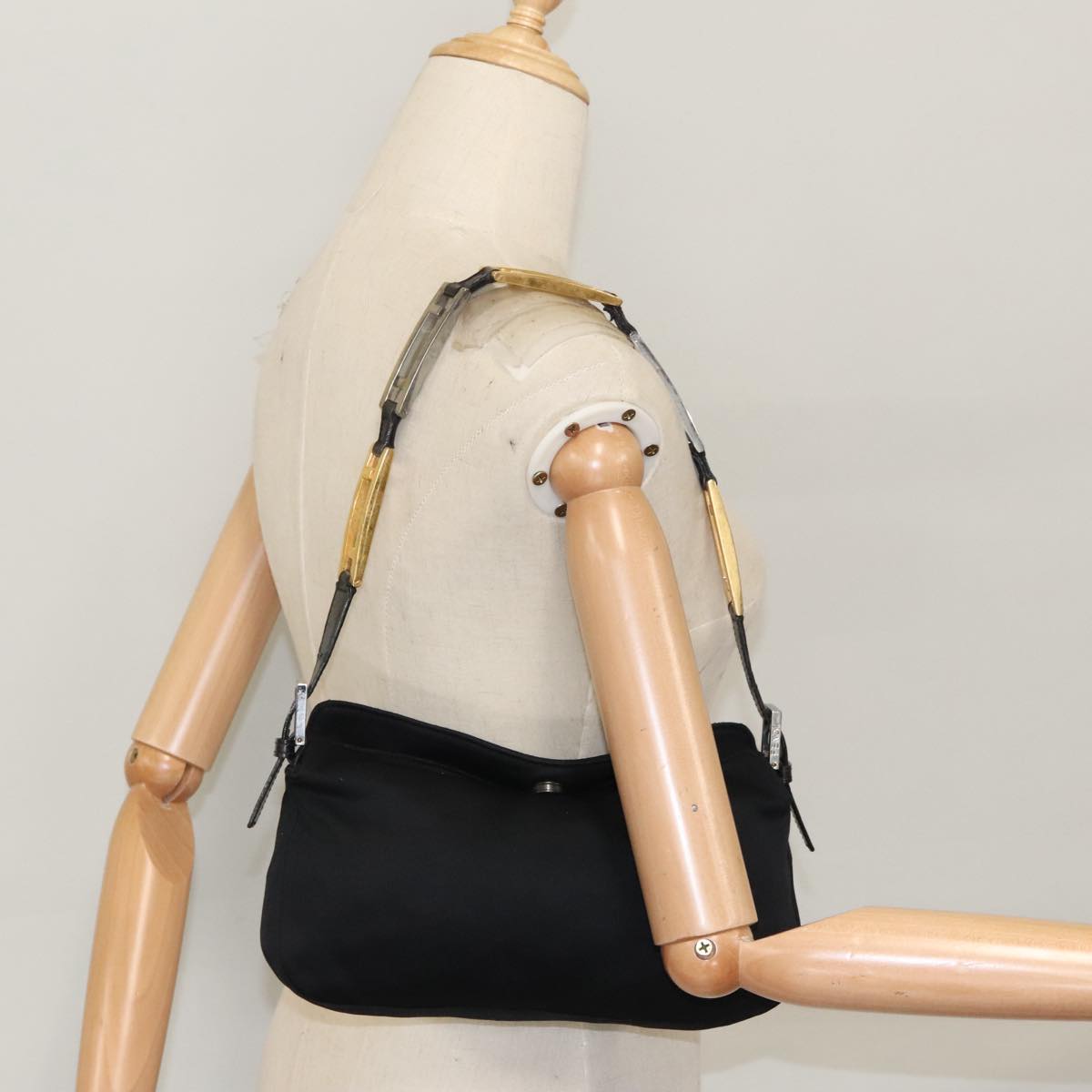 FENDI Shoulder Bag Nylon Black Gold Silver bs20145
