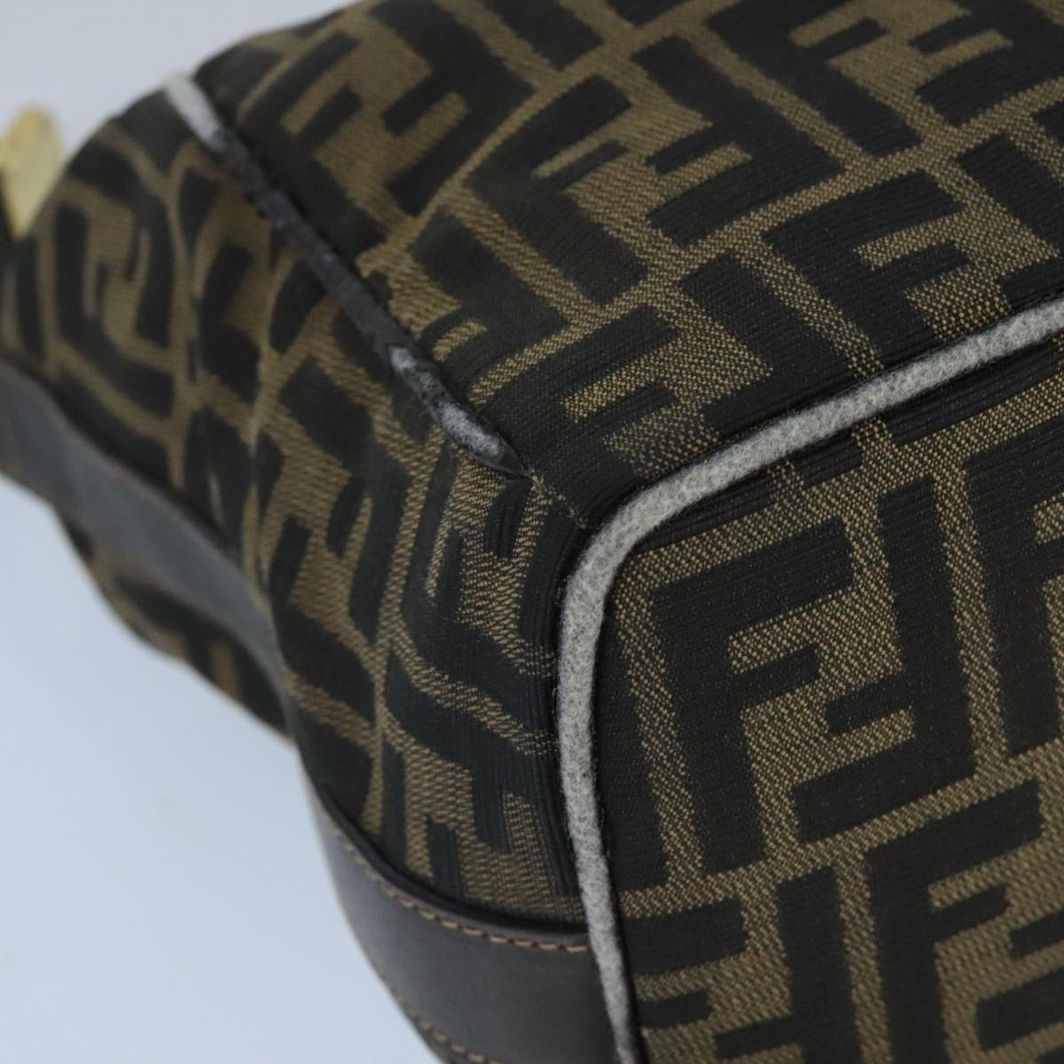 FENDI Zucca Canvas Hand Bag Brown Black gold bs20148