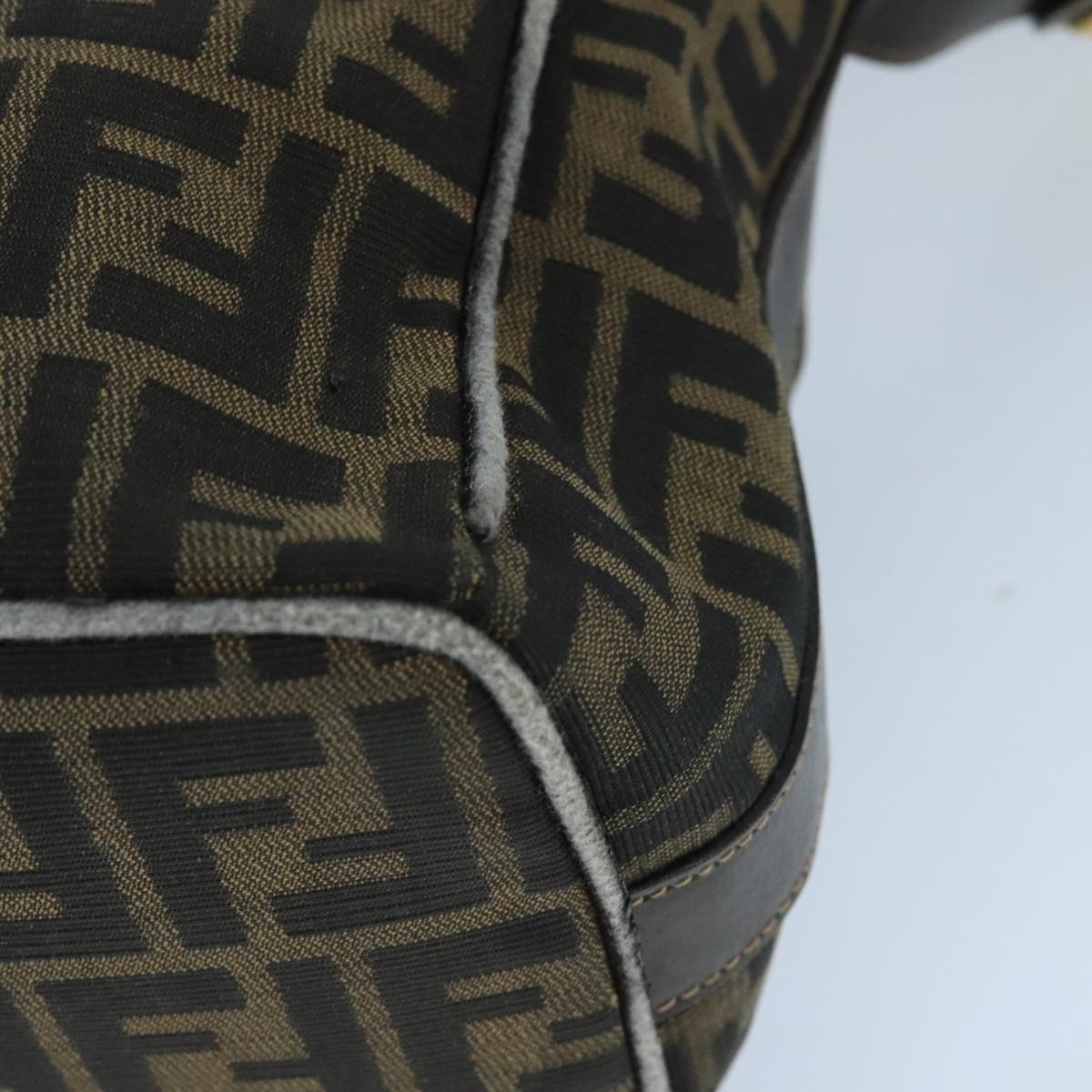 FENDI Zucca Canvas Hand Bag Brown Black gold bs20148