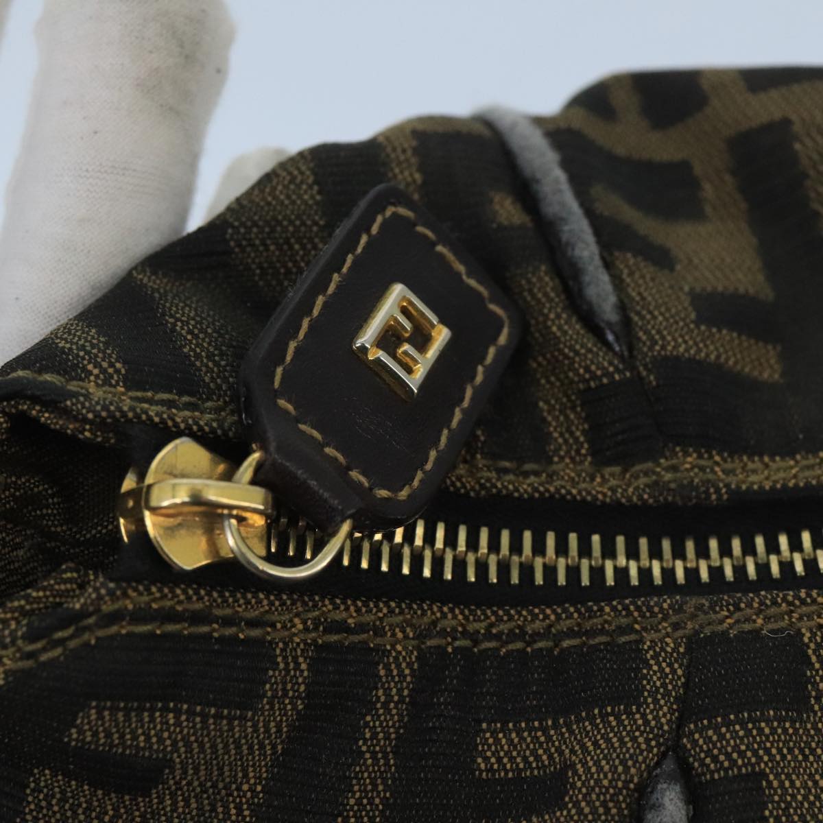 FENDI Zucca Canvas Hand Bag Brown Black gold bs20148