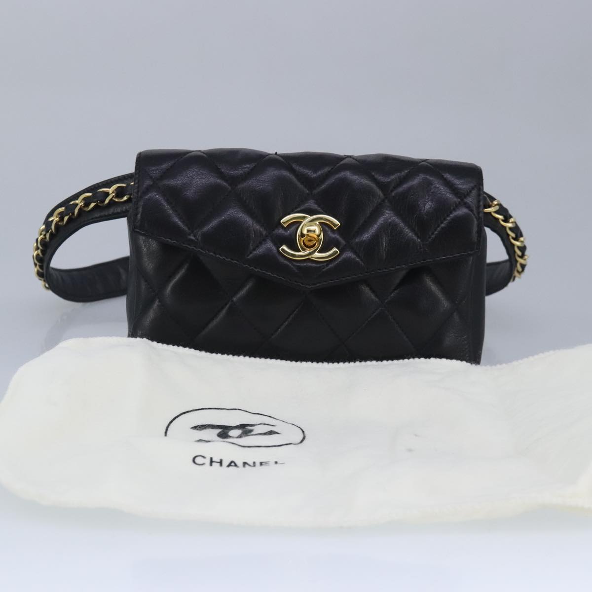 CHANEL Matelasse Chain Waist bag Lamb Skin Black Gold CC bs20175
