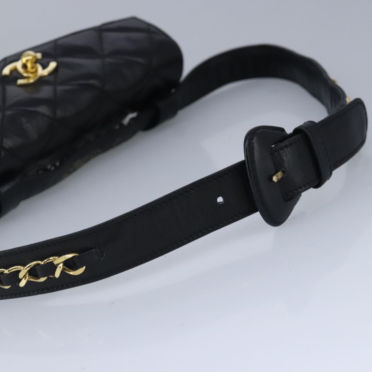 CHANEL Matelasse Chain Waist bag Lamb Skin Black Gold CC bs20175