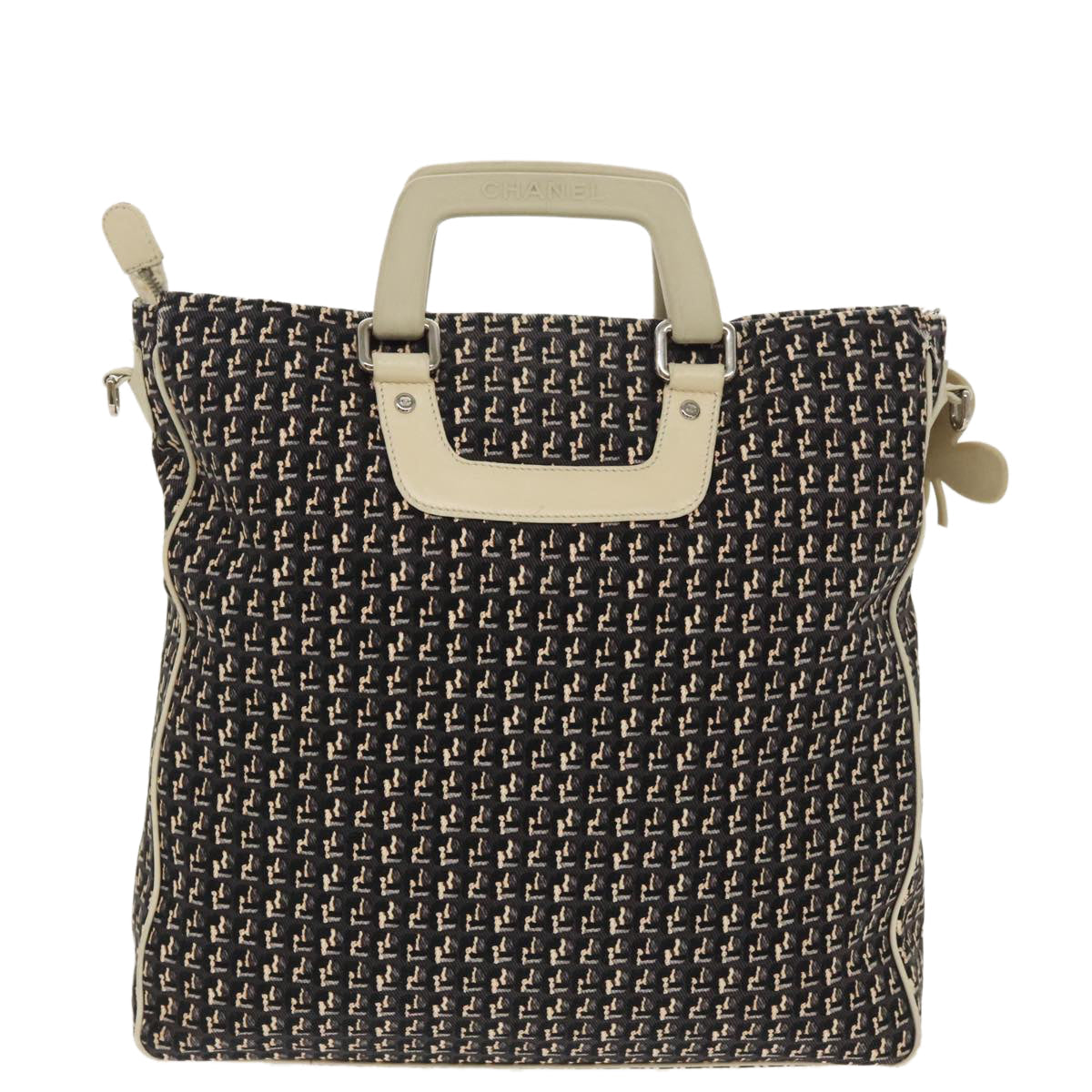 CHANEL Hand Bag Canvas 2way Black Silver CC bs20203
