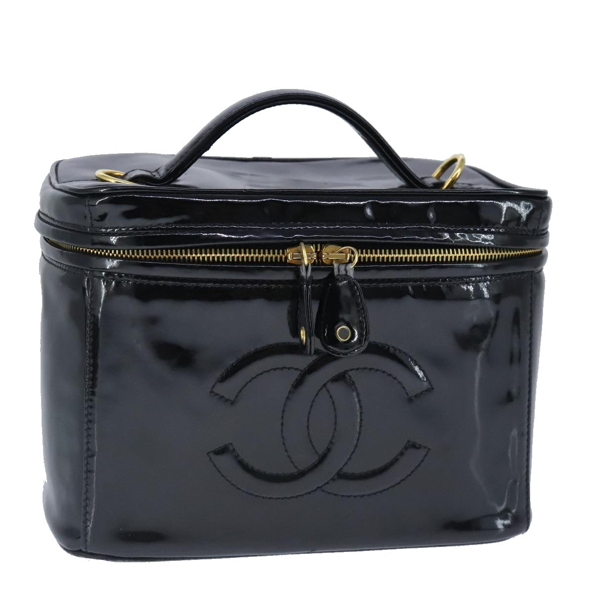 CHANEL Vanity Pouch Enamel Black Gold CC bs20242