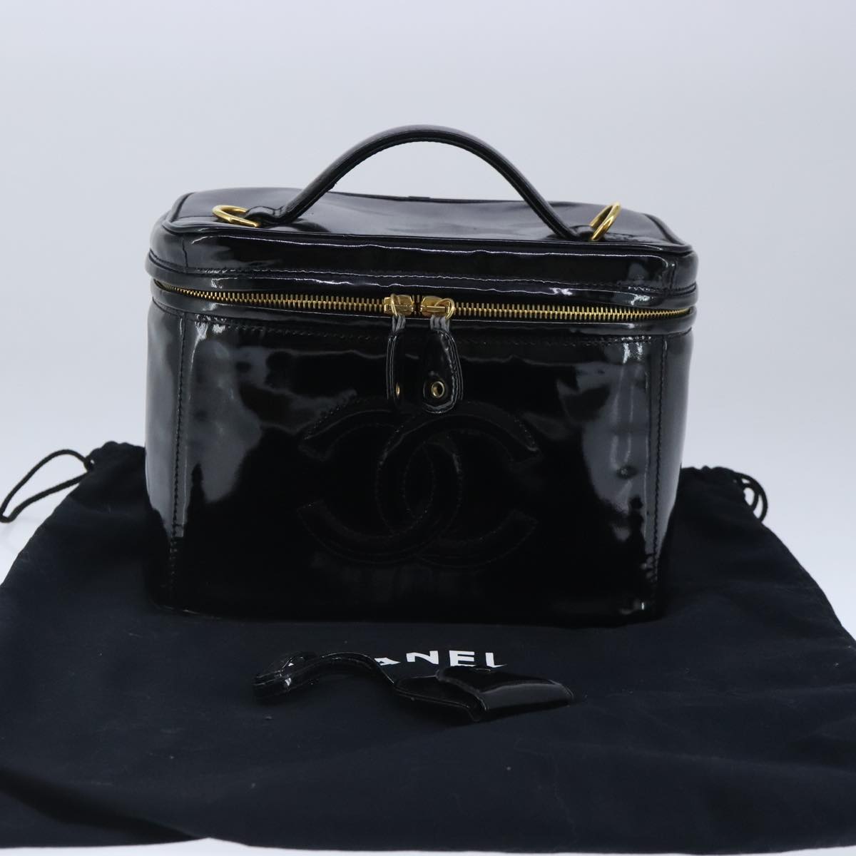 CHANEL Vanity Pouch Enamel Black Gold CC bs20242