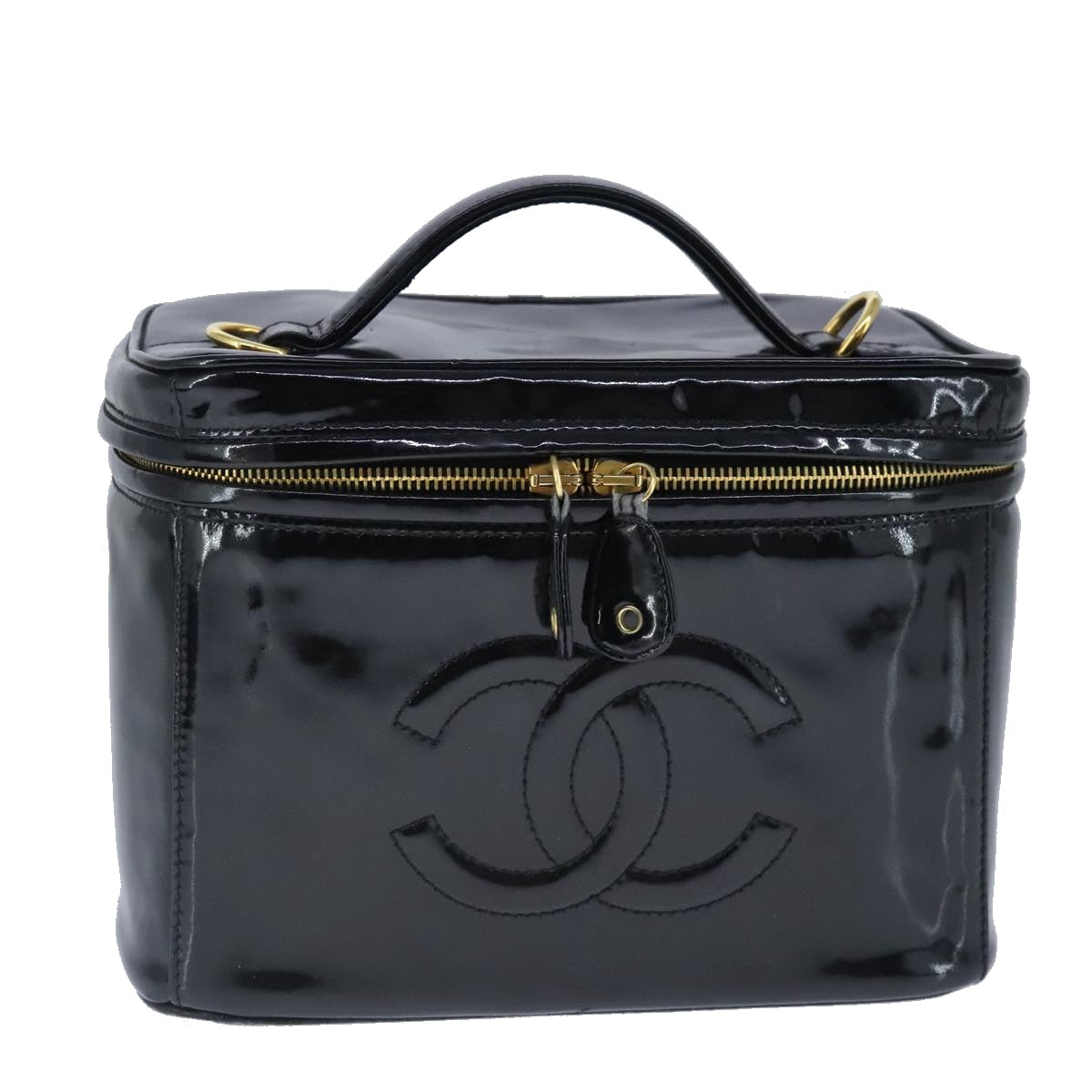 CHANEL Vanity Pouch Enamel Black Gold CC bs20242