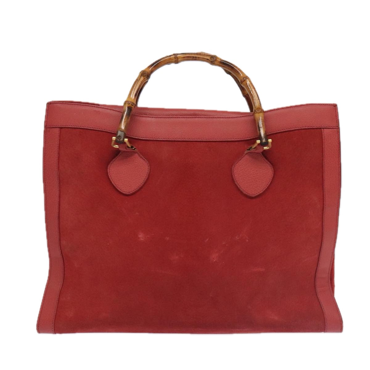 GUCCI Bamboo Hand Bag Suede Leather Red Gold 002 1186 0259 bs20333
