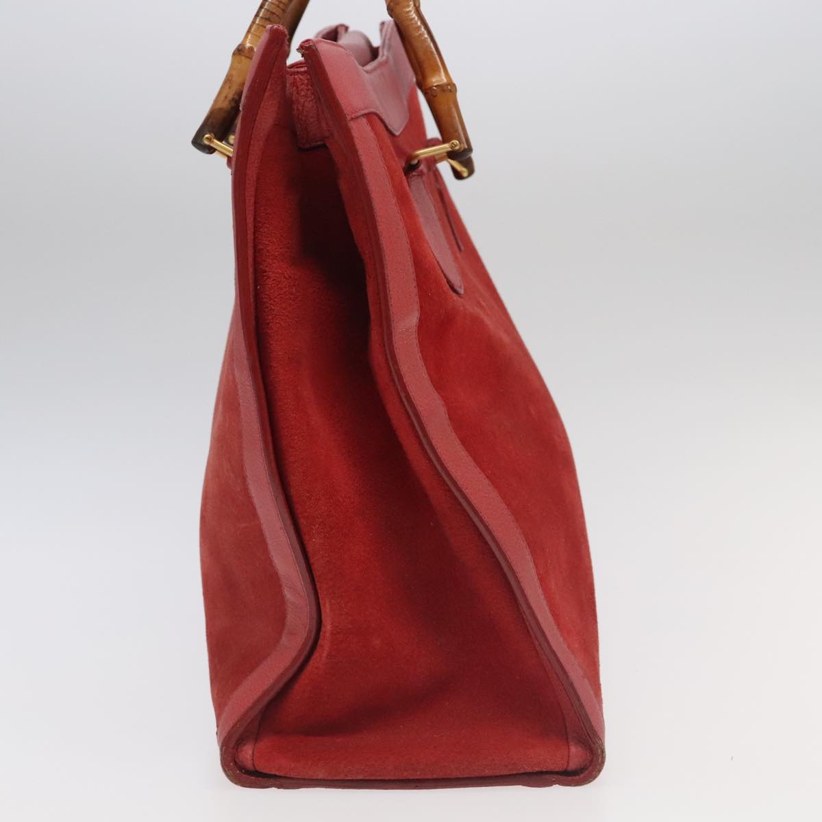 GUCCI Bamboo Hand Bag Suede Leather Red Gold 002 1186 0259 bs20333