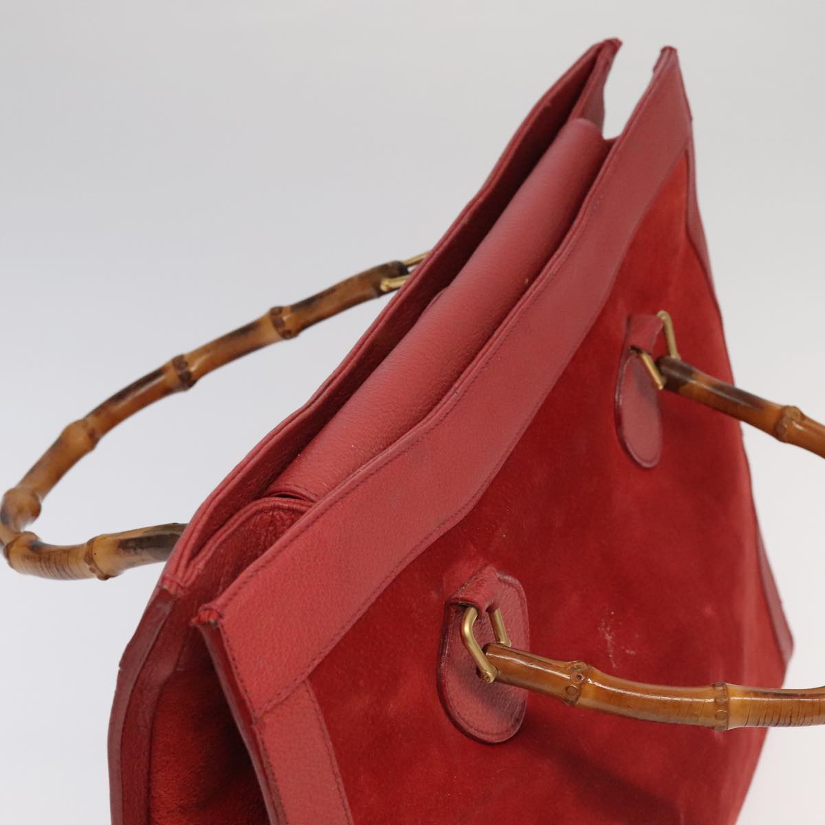 GUCCI Bamboo Hand Bag Suede Leather Red Gold 002 1186 0259 bs20333