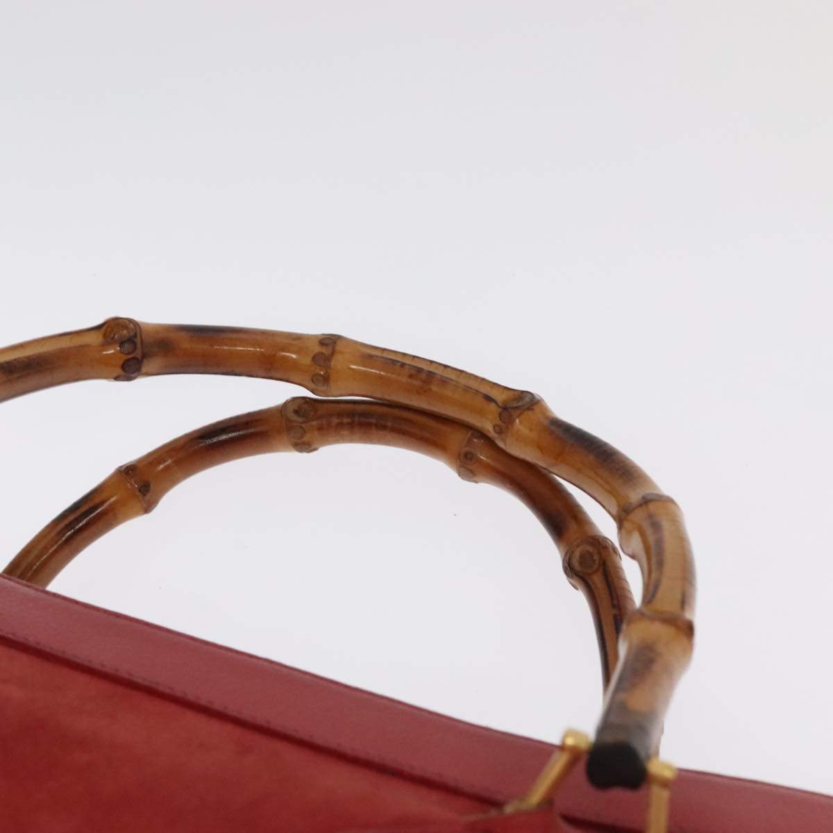 GUCCI Bamboo Hand Bag Suede Leather Red Gold 002 1186 0259 bs20333