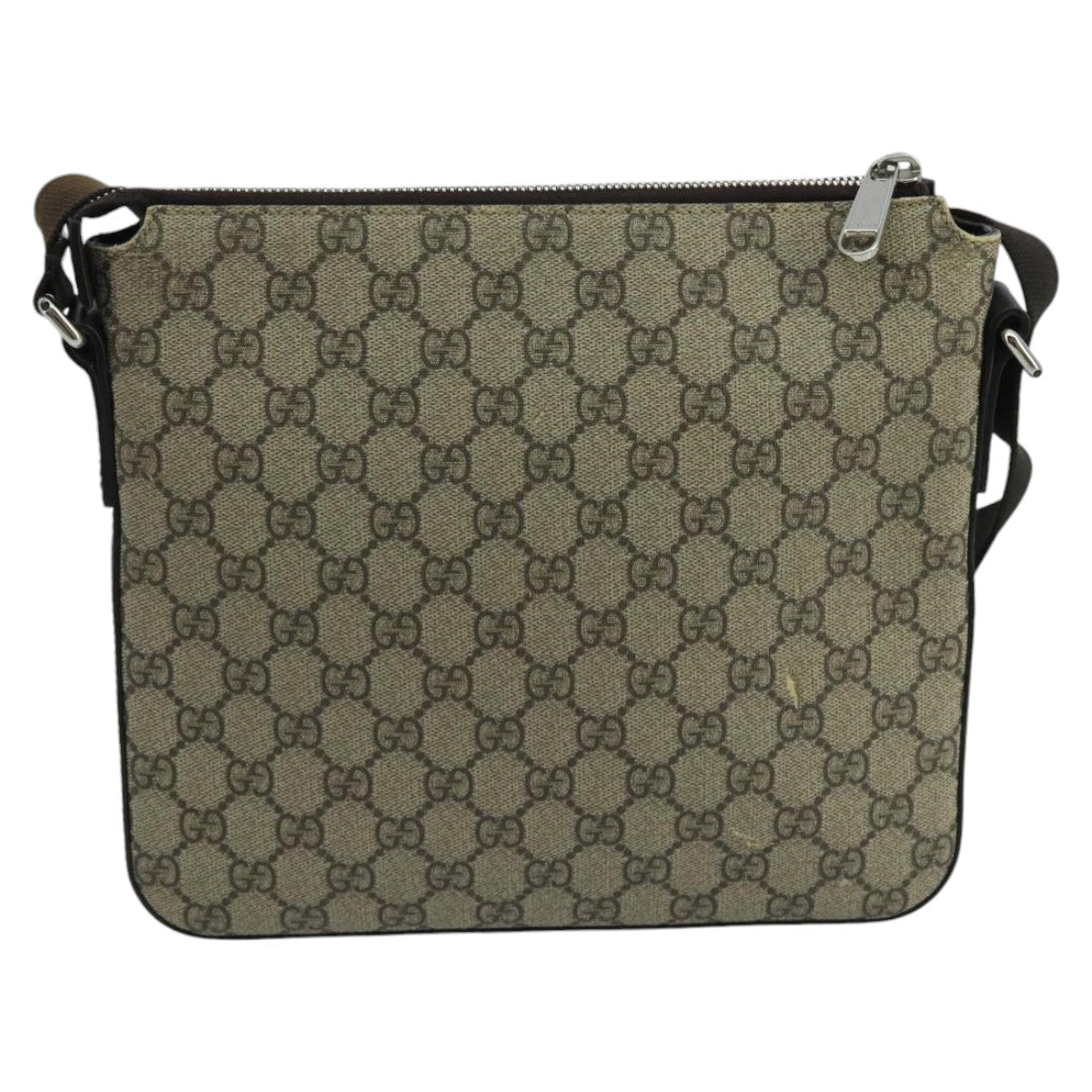 GUCCI GG Supreme Shoulder Bag PVC Leather Beige Silver 406410 bs20336