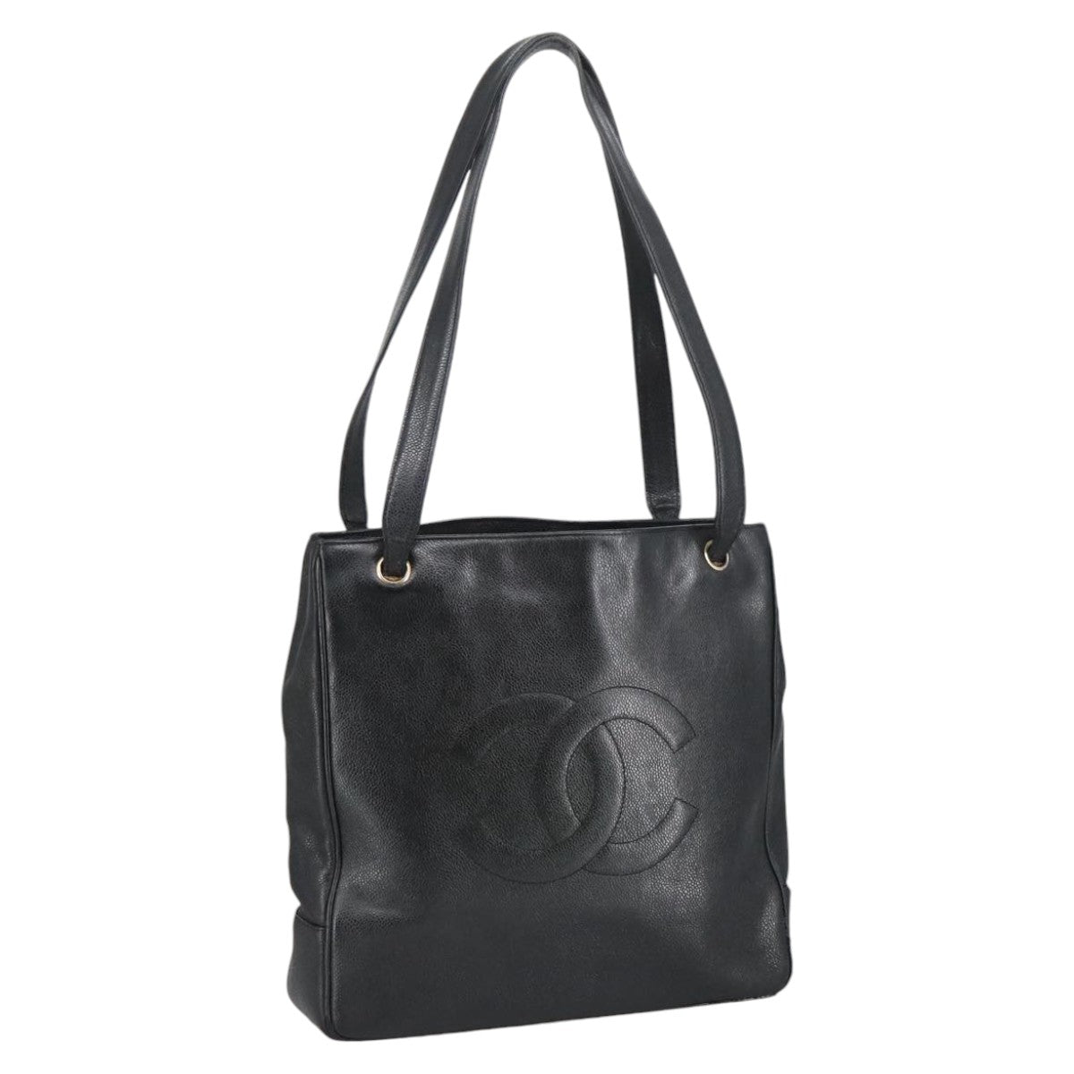 CHANEL COCO Mark Tote Bag Caviar Skin Black Gold CC bs20388