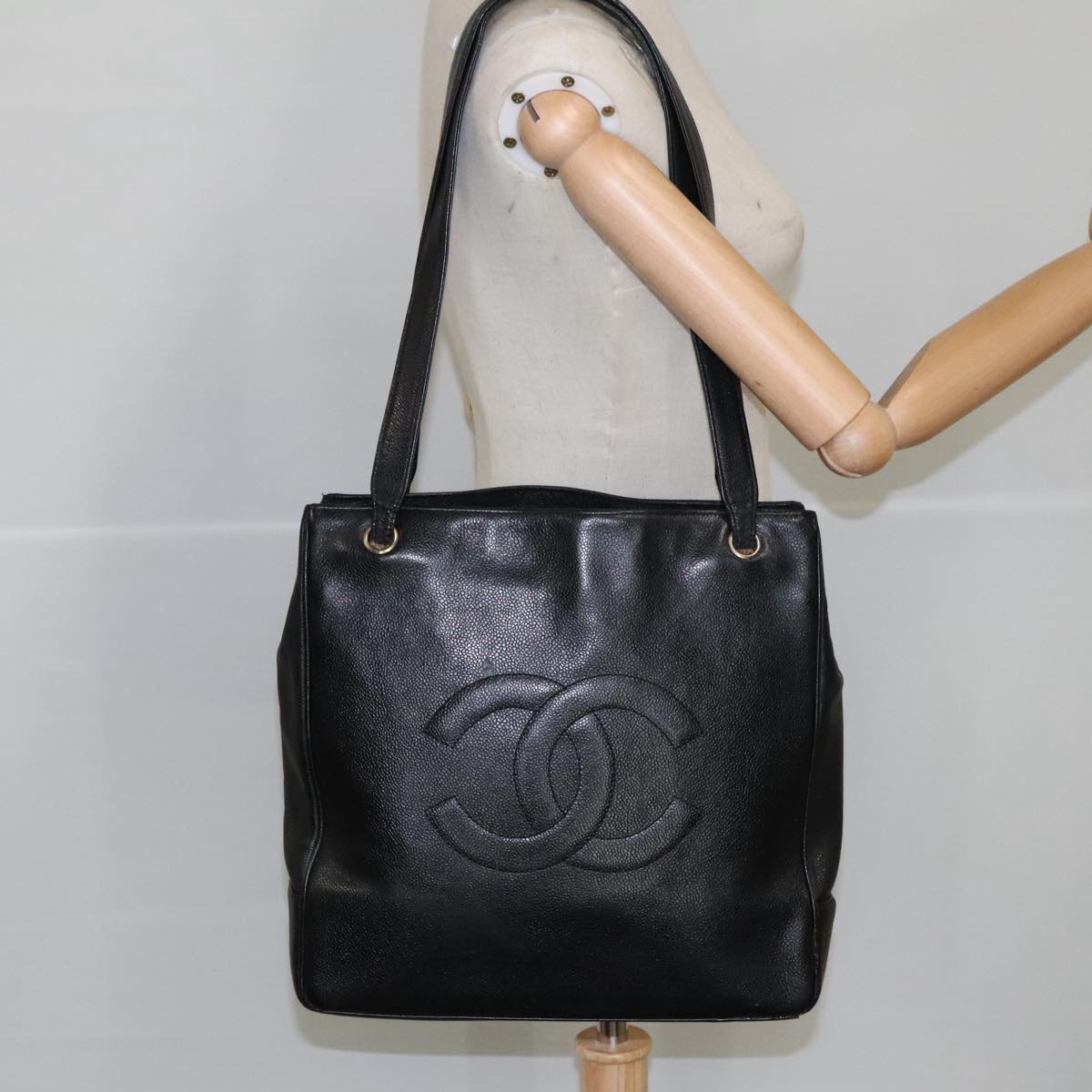 CHANEL COCO Mark Tote Bag Caviar Skin Black Gold CC bs20388