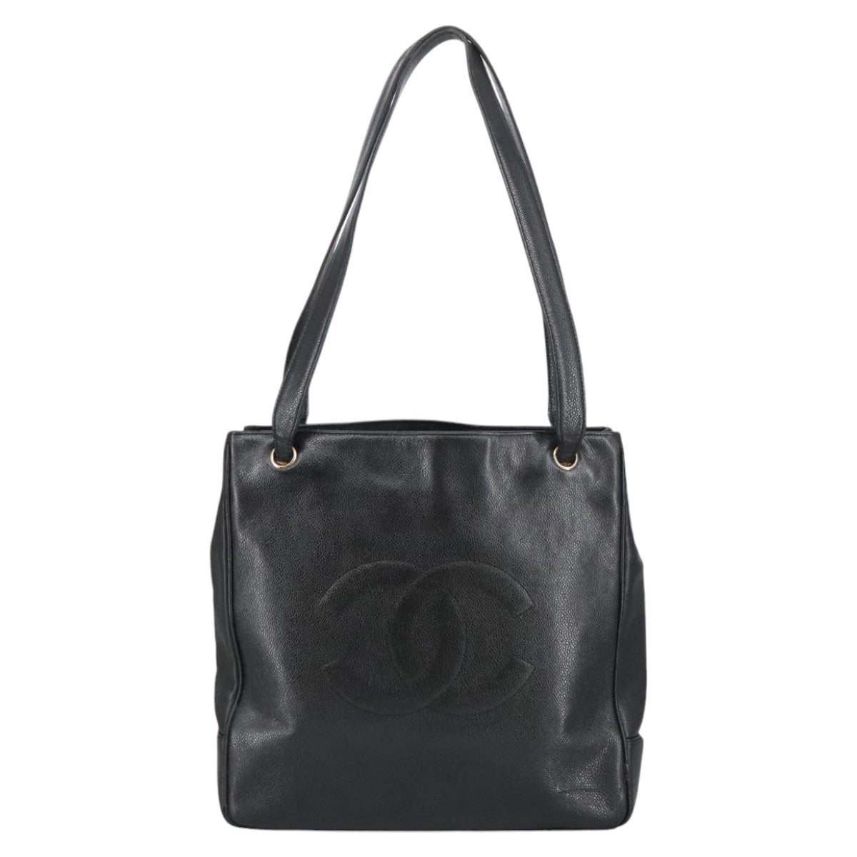 CHANEL COCO Mark Tote Bag Caviar Skin Black Gold CC bs20388