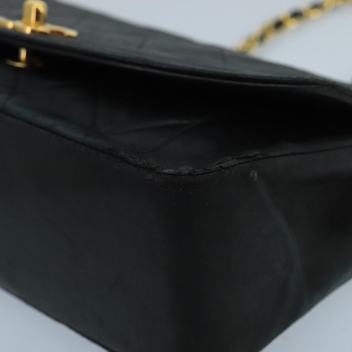 CHANEL Diana Matelasse Chain Shoulder Bag Lamb Skin Black Gold CC bs20390