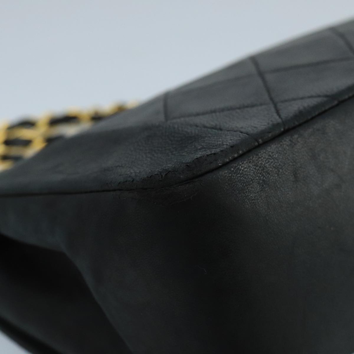 CHANEL Diana Matelasse Chain Shoulder Bag Lamb Skin Black Gold CC bs20390