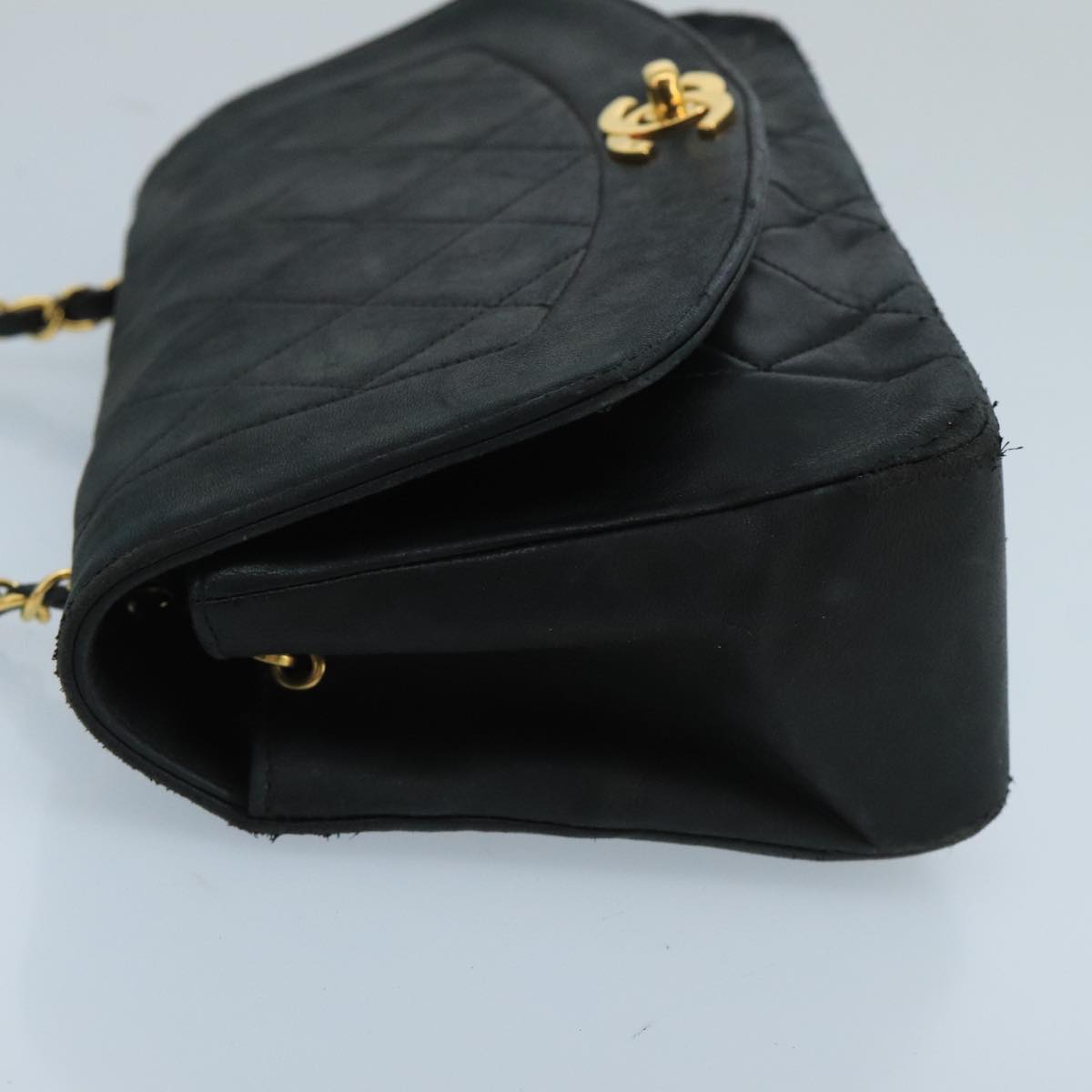 CHANEL Diana Matelasse Chain Shoulder Bag Lamb Skin Black Gold CC bs20390