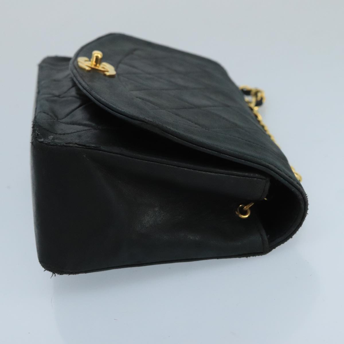 CHANEL Diana Matelasse Chain Shoulder Bag Lamb Skin Black Gold CC bs20390