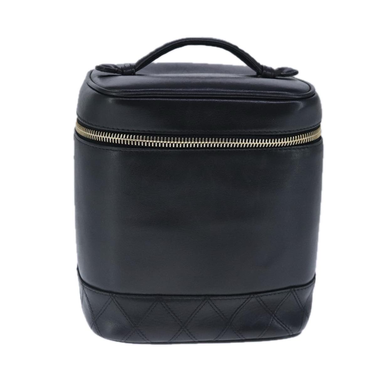 CHANEL Bicolore Vanity Cosmetic Pouch Leather Black Gold CC bs20395