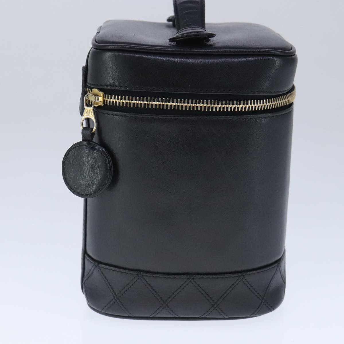 CHANEL Bicolore Vanity Cosmetic Pouch Leather Black Gold CC bs20395