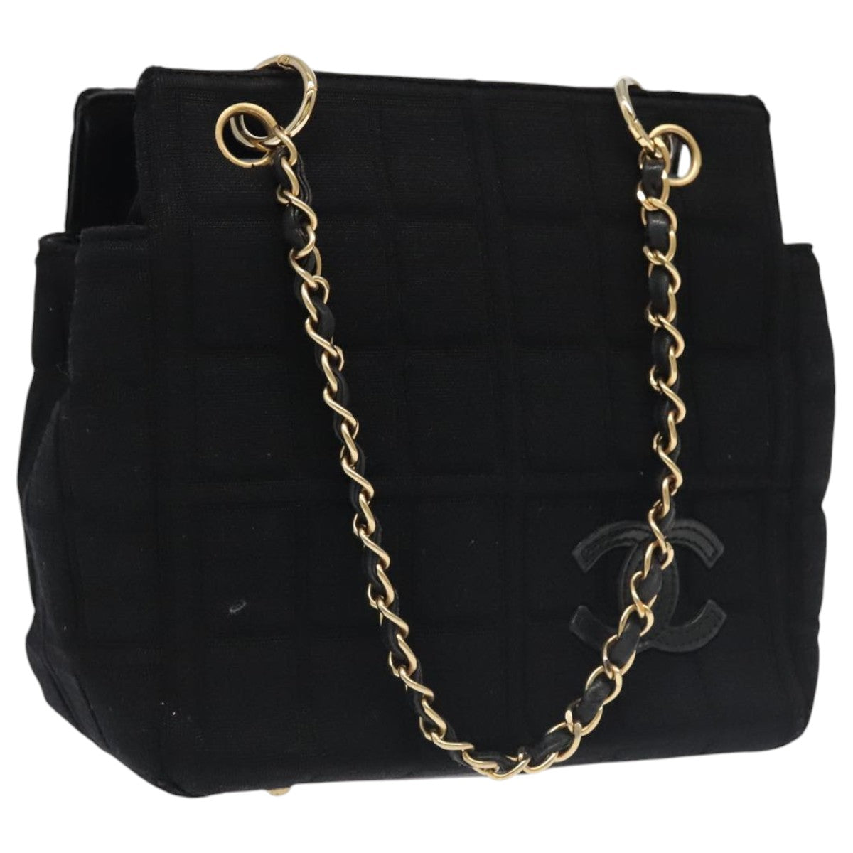CHANEL Choco Bar Chain Hand Bag Cotton Black CC bs20540