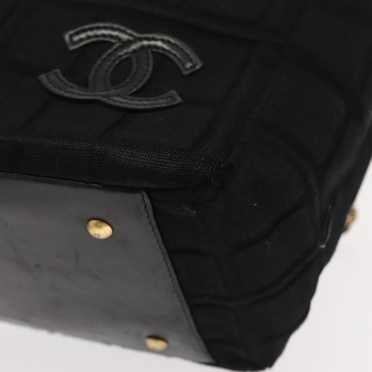 CHANEL Choco Bar Chain Hand Bag Cotton Black CC bs20540
