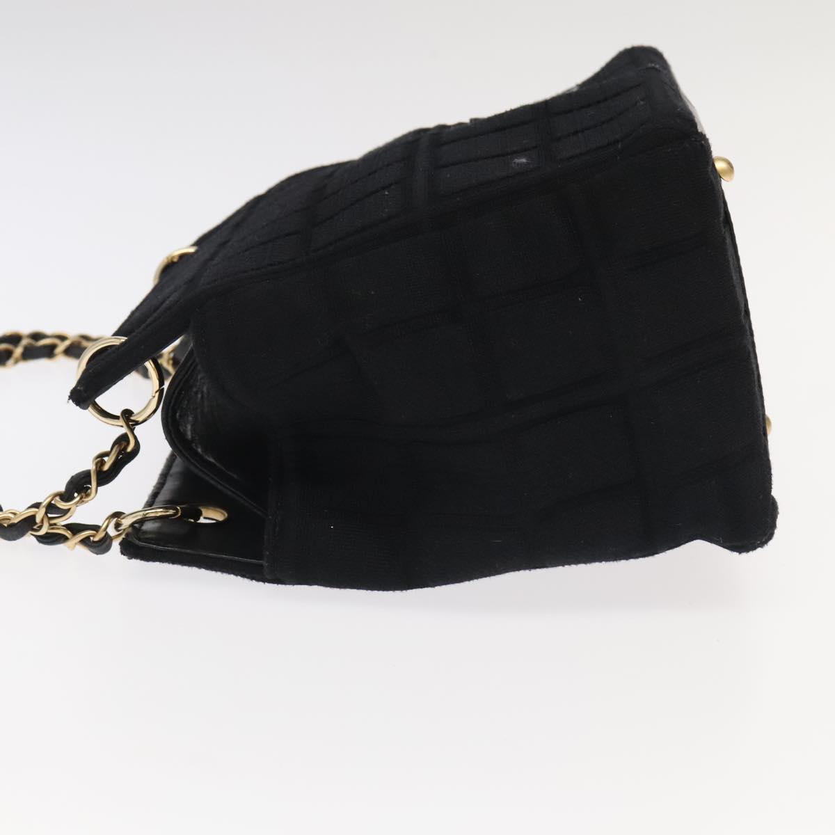 CHANEL Choco Bar Chain Hand Bag Cotton Black CC bs20540