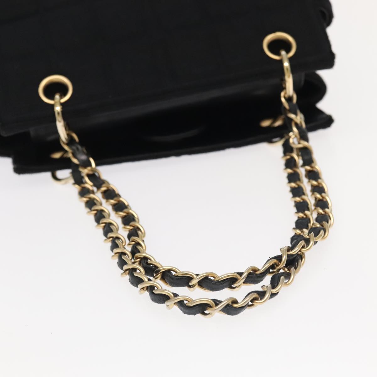 CHANEL Choco Bar Chain Hand Bag Cotton Black CC bs20540
