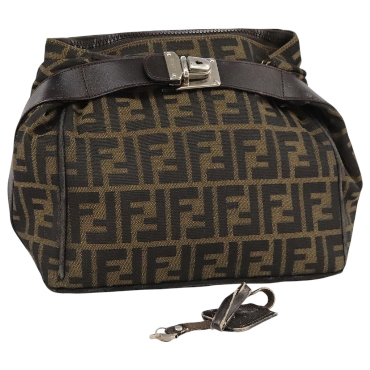 FENDI Zucca Canvas Hand Bag Brown Black Silver bs20582