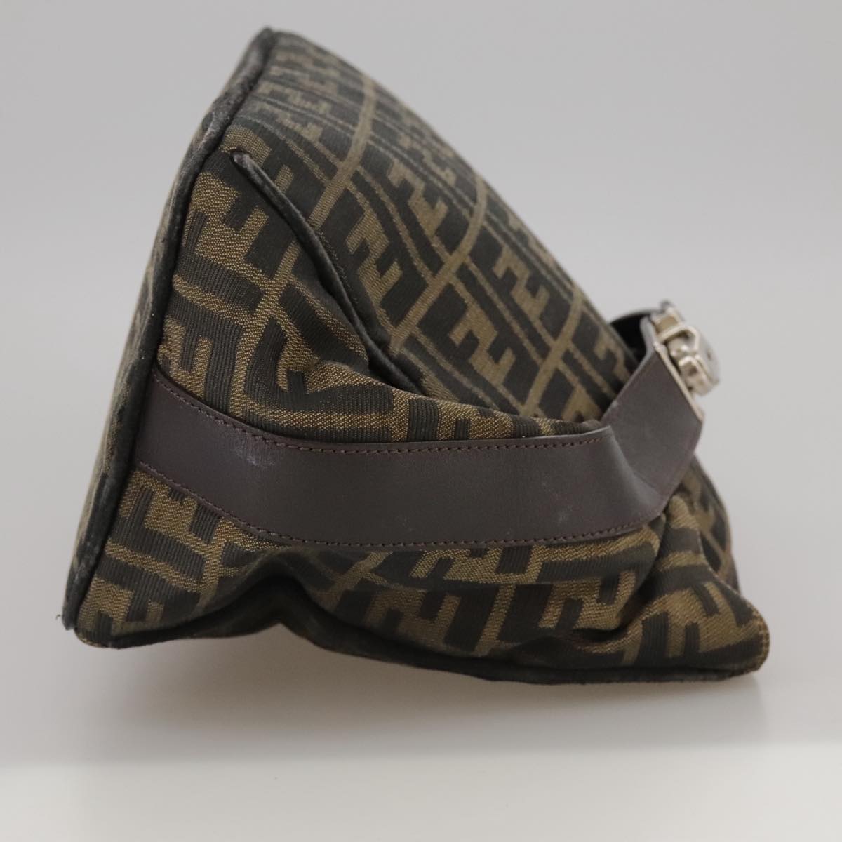 FENDI Zucca Canvas Hand Bag Brown Black Silver bs20582