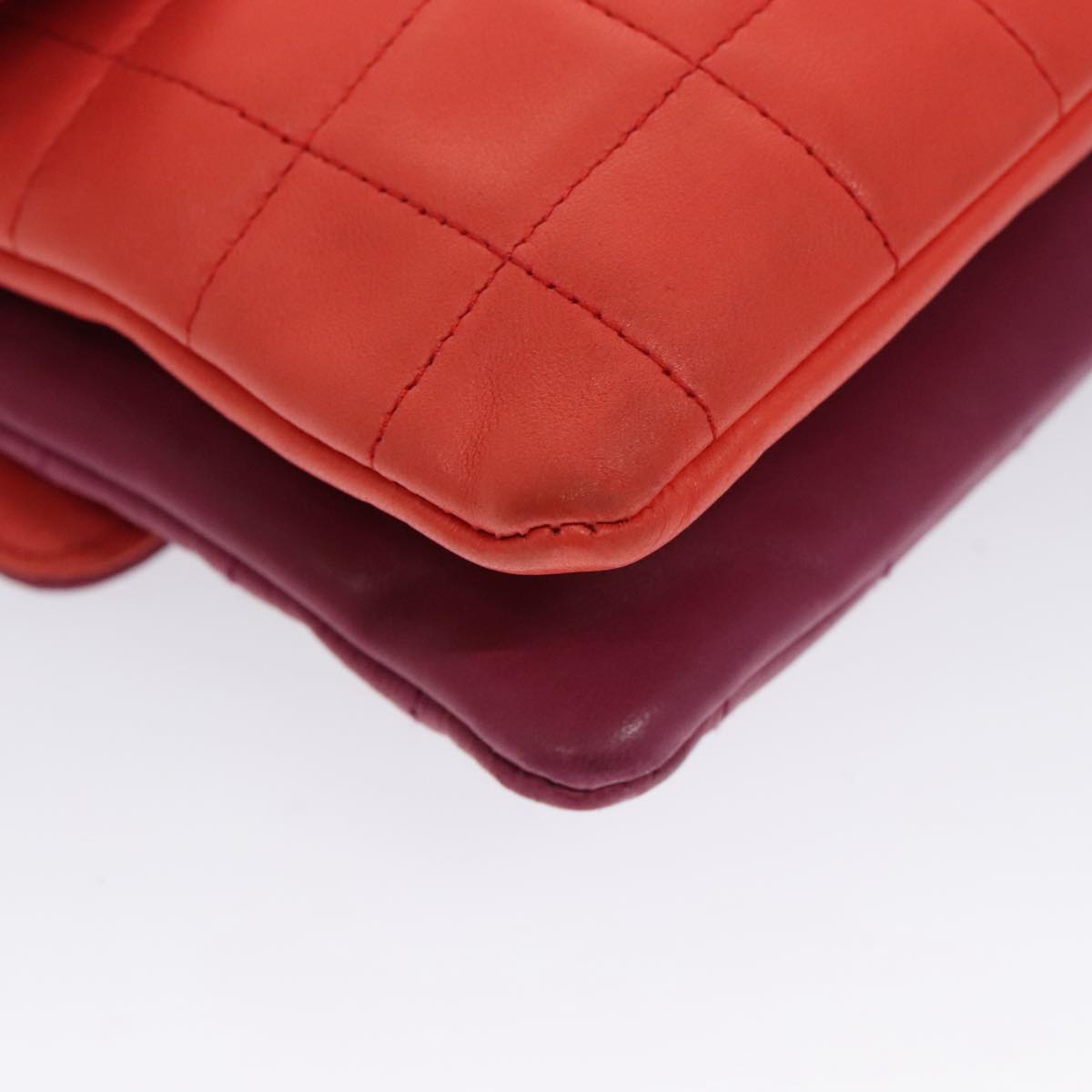 CHANEL Choco Bar Chain Hand Bag Lamb Skin Purple Pink CC bs20703