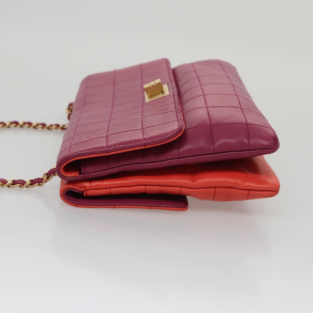 CHANEL Choco Bar Chain Hand Bag Lamb Skin Purple Pink CC bs20703