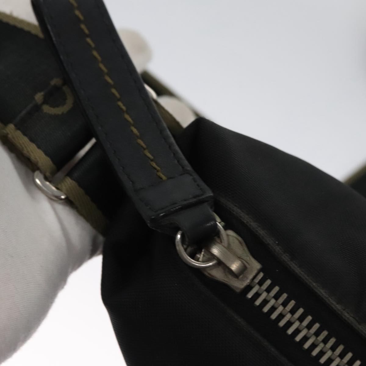 CHANEL Sports Shoulder Bag Nylon Black Khaki Silver CC bs20802