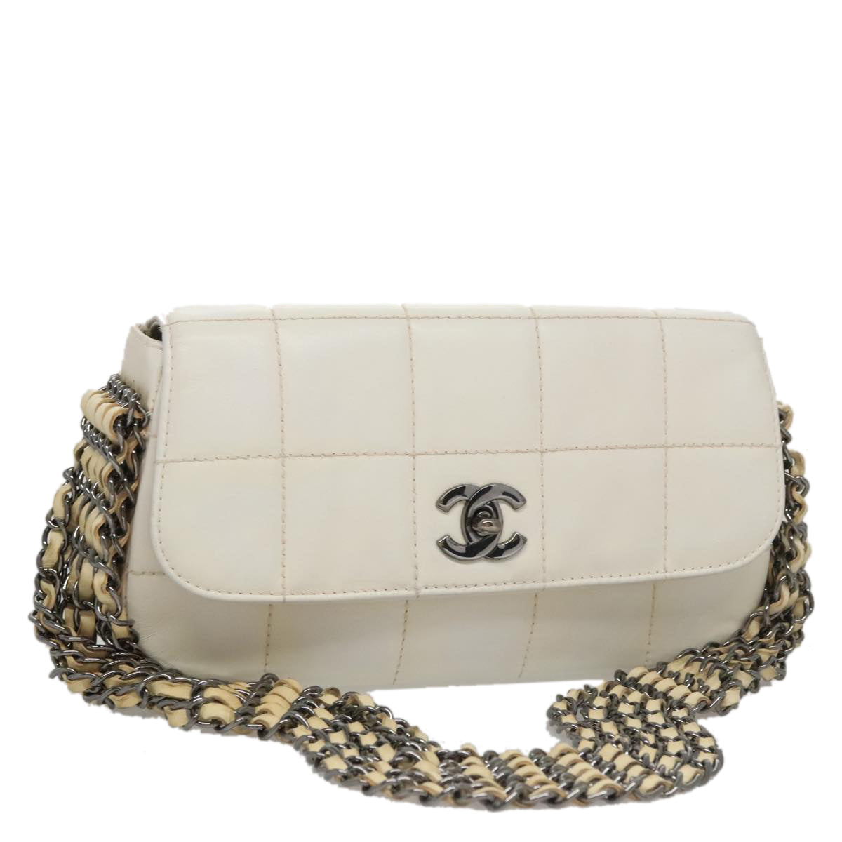 CHANEL Choco Bar Chain Shoulder Bag Patent Leather Pink Gold CC bs20803