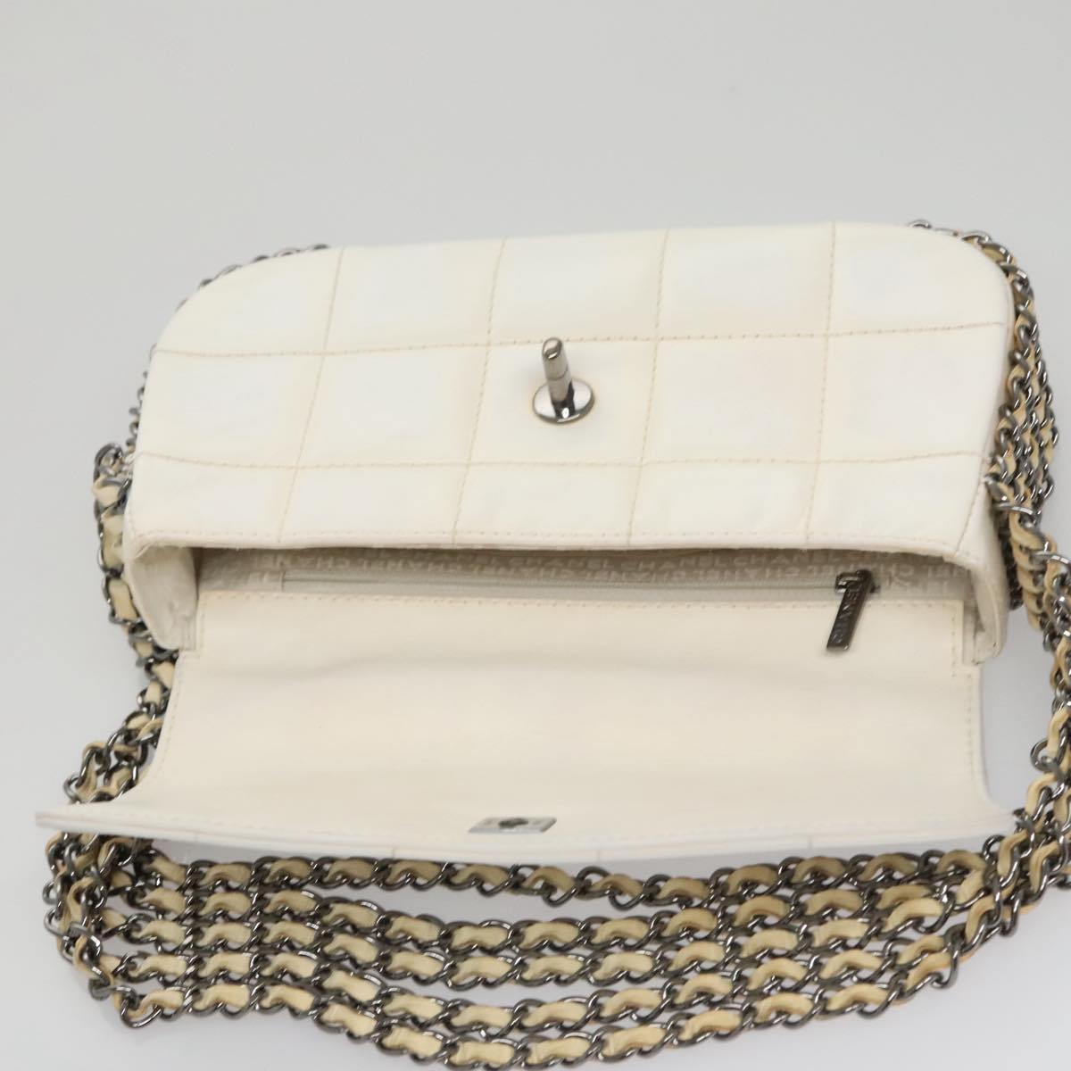 CHANEL Choco Bar Chain Shoulder Bag Patent Leather Pink Gold CC bs20803