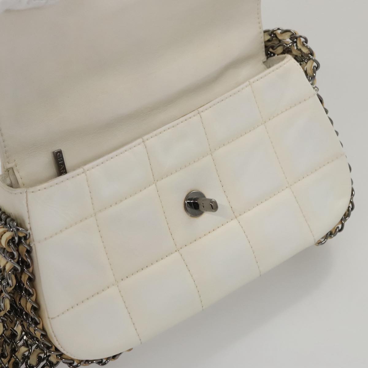 CHANEL Choco Bar Chain Shoulder Bag Patent Leather Pink Gold CC bs20803