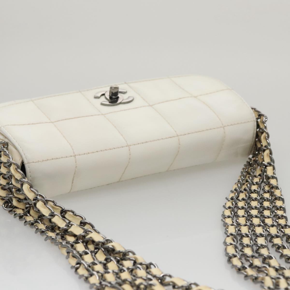 CHANEL Choco Bar Chain Shoulder Bag Patent Leather Pink Gold CC bs20803