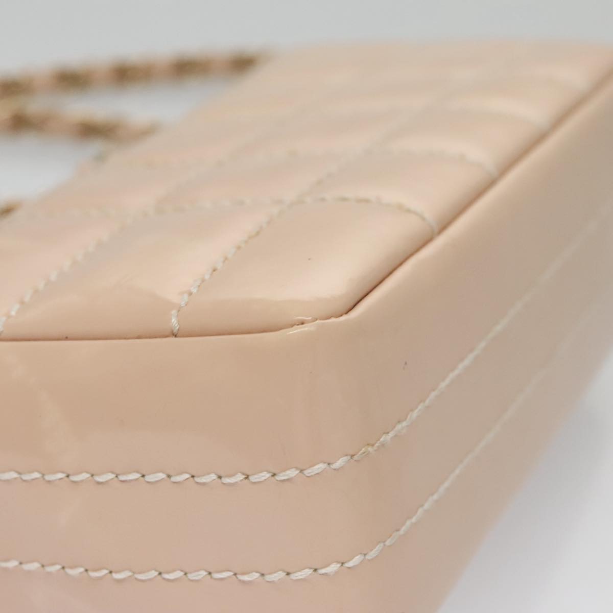CHANEL Choco Bar Chain Shoulder Bag Patent Leather Pink Gold CC bs20804