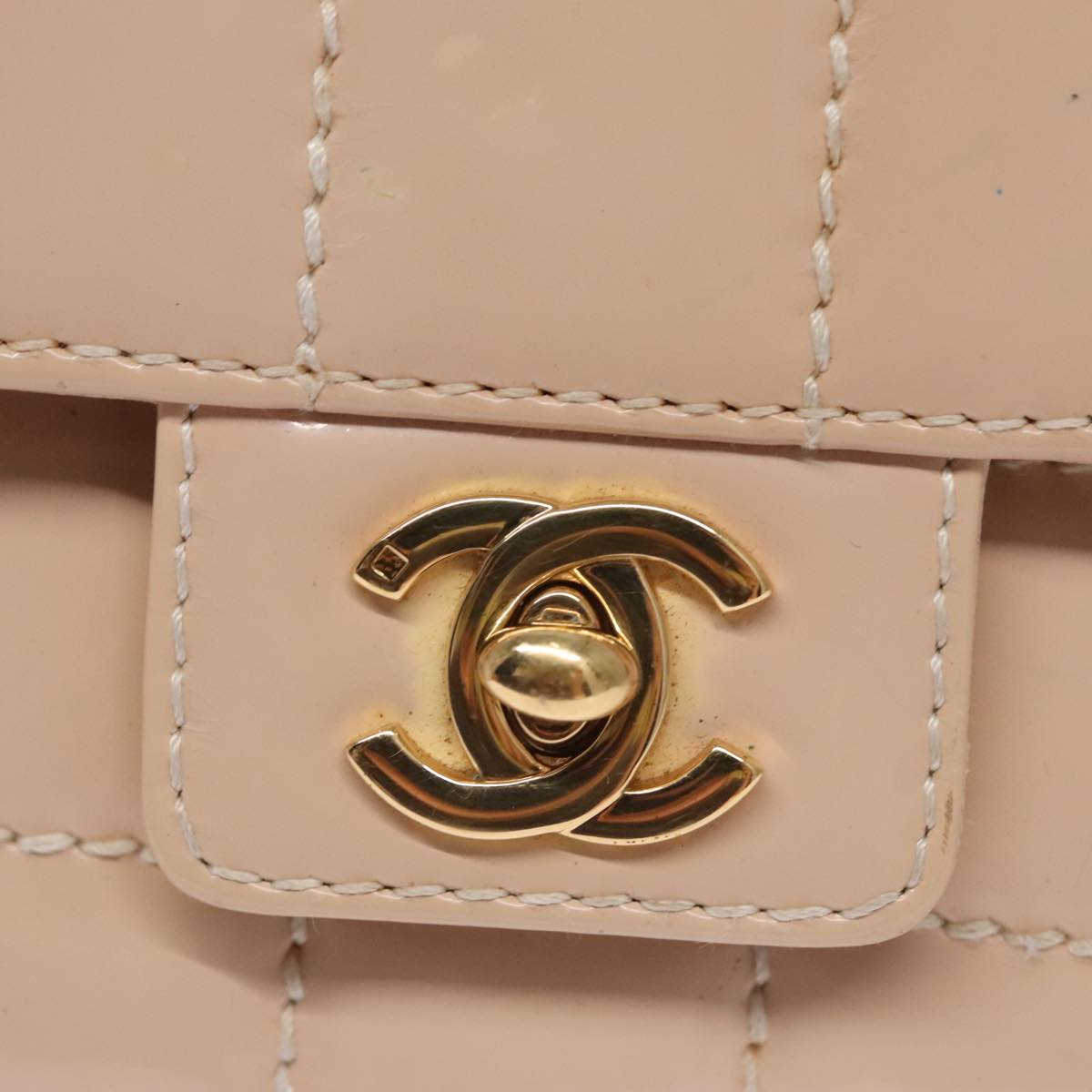 CHANEL Choco Bar Chain Shoulder Bag Patent Leather Pink Gold CC bs20804
