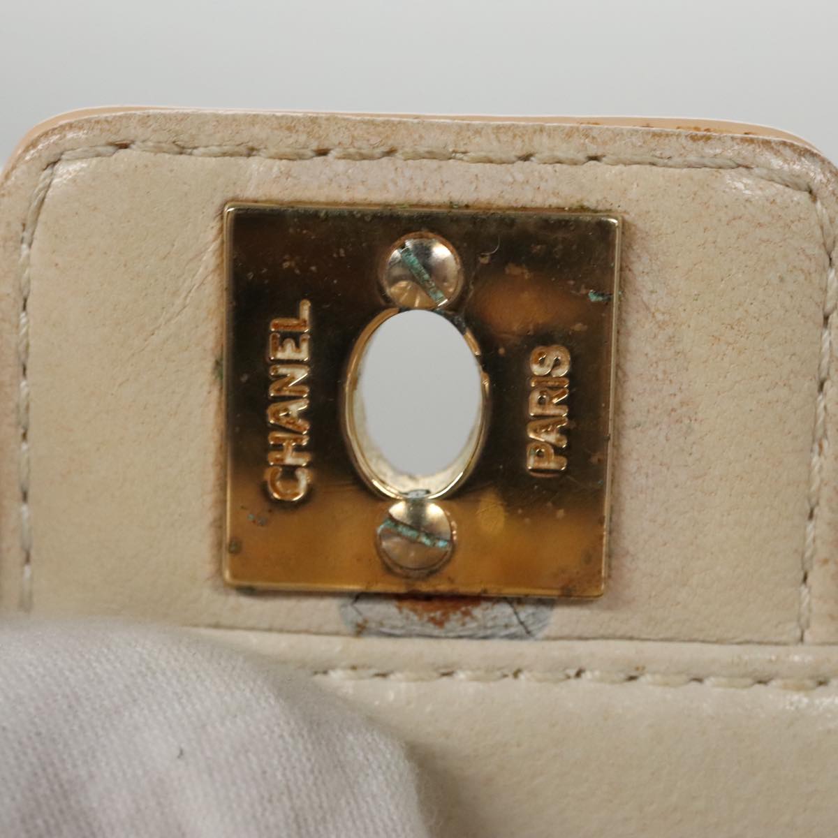 CHANEL Choco Bar Chain Shoulder Bag Patent Leather Pink Gold CC bs20804