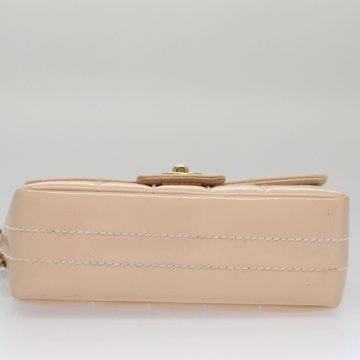 CHANEL Choco Bar Chain Shoulder Bag Patent Leather Pink Gold CC bs20804